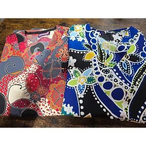 Silky Scrubs Medical Uniform Top Womens Small Floral Short Sleeve Nurse Lot Of 2